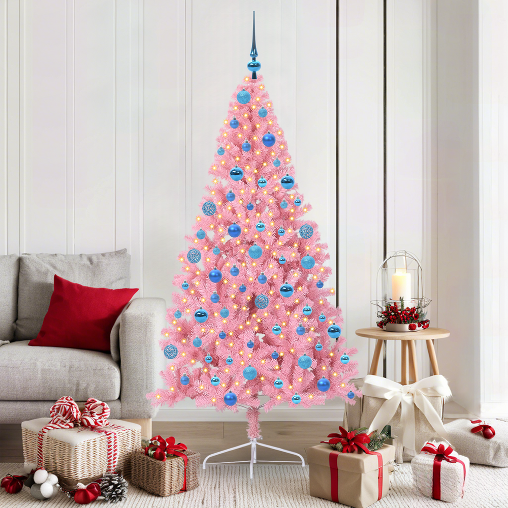 Artificial pre-lit Christmas tree Pink 180 cm PVC
