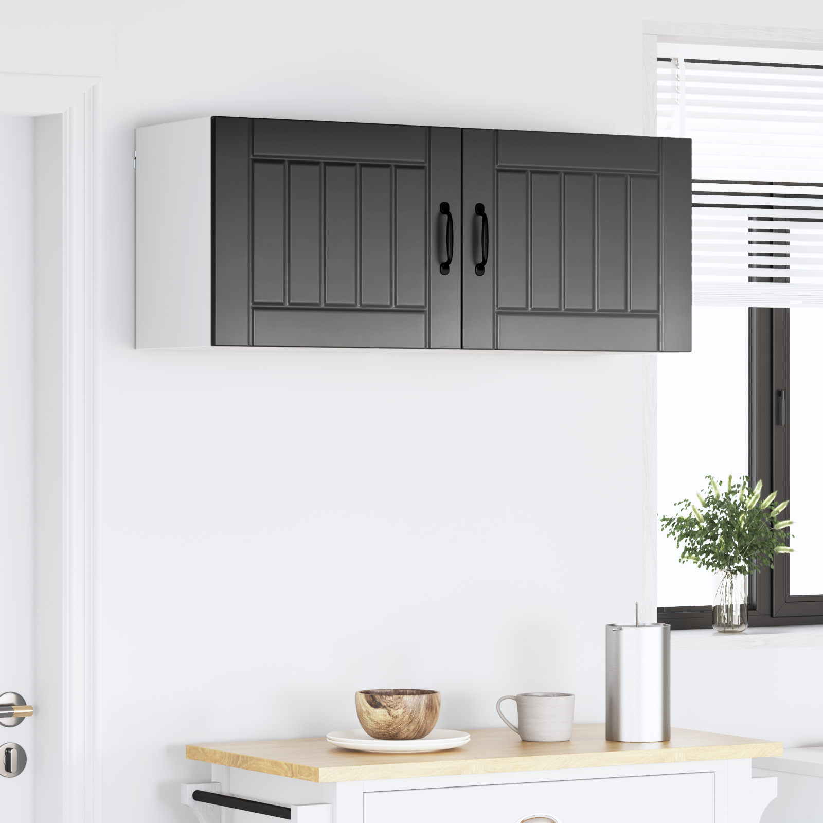 Virtuves sienas skapis 2 gab. Melns 50 x 31 x 40 cm