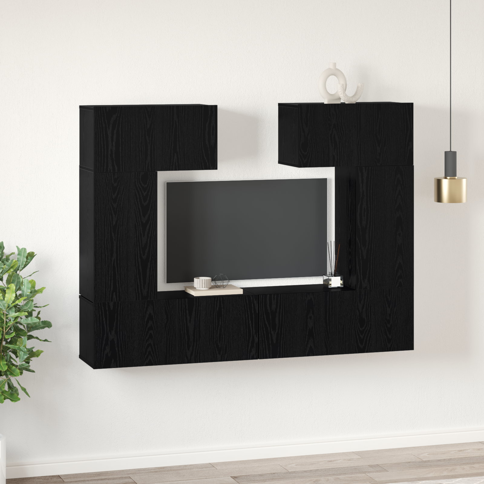 TV spintelių komplektas 6 pcs Juodas ąžuolas Apdirbta mediena