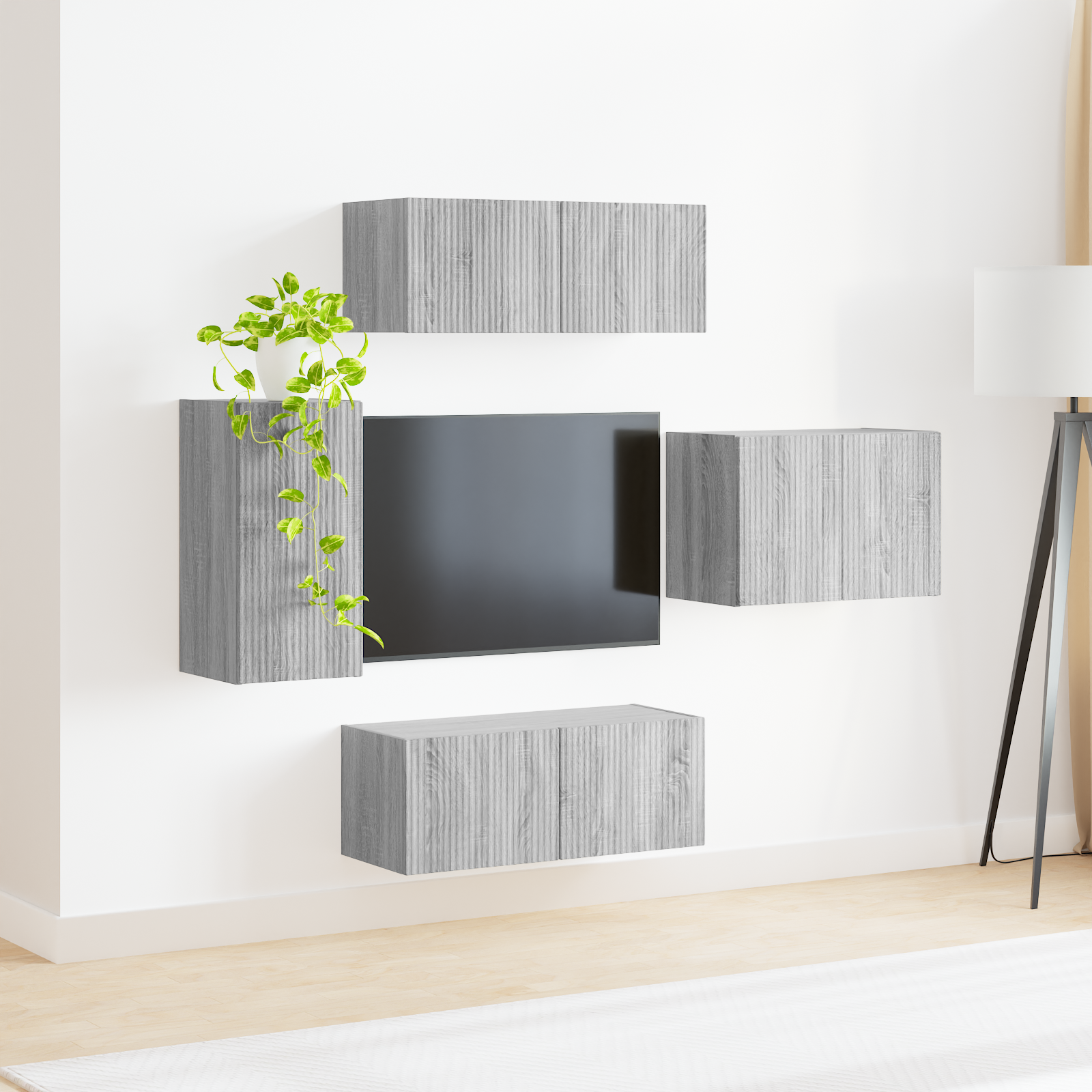 TV sieninio kabineto komplektas 4 pcs Pilkas Sonoma