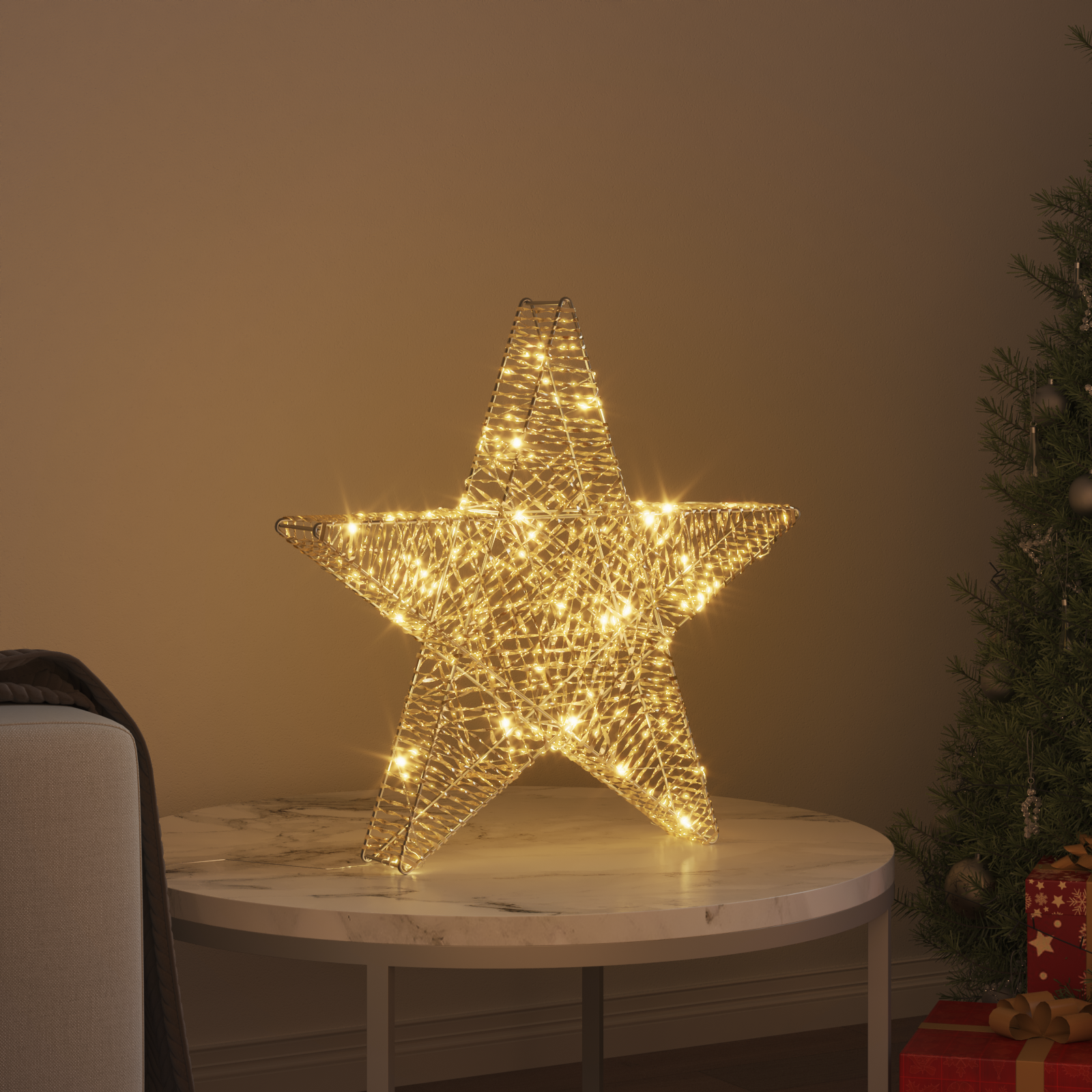 3D žvaigždė su 50 LED Šilta balta 55 x 52.5 x 9 cm PET