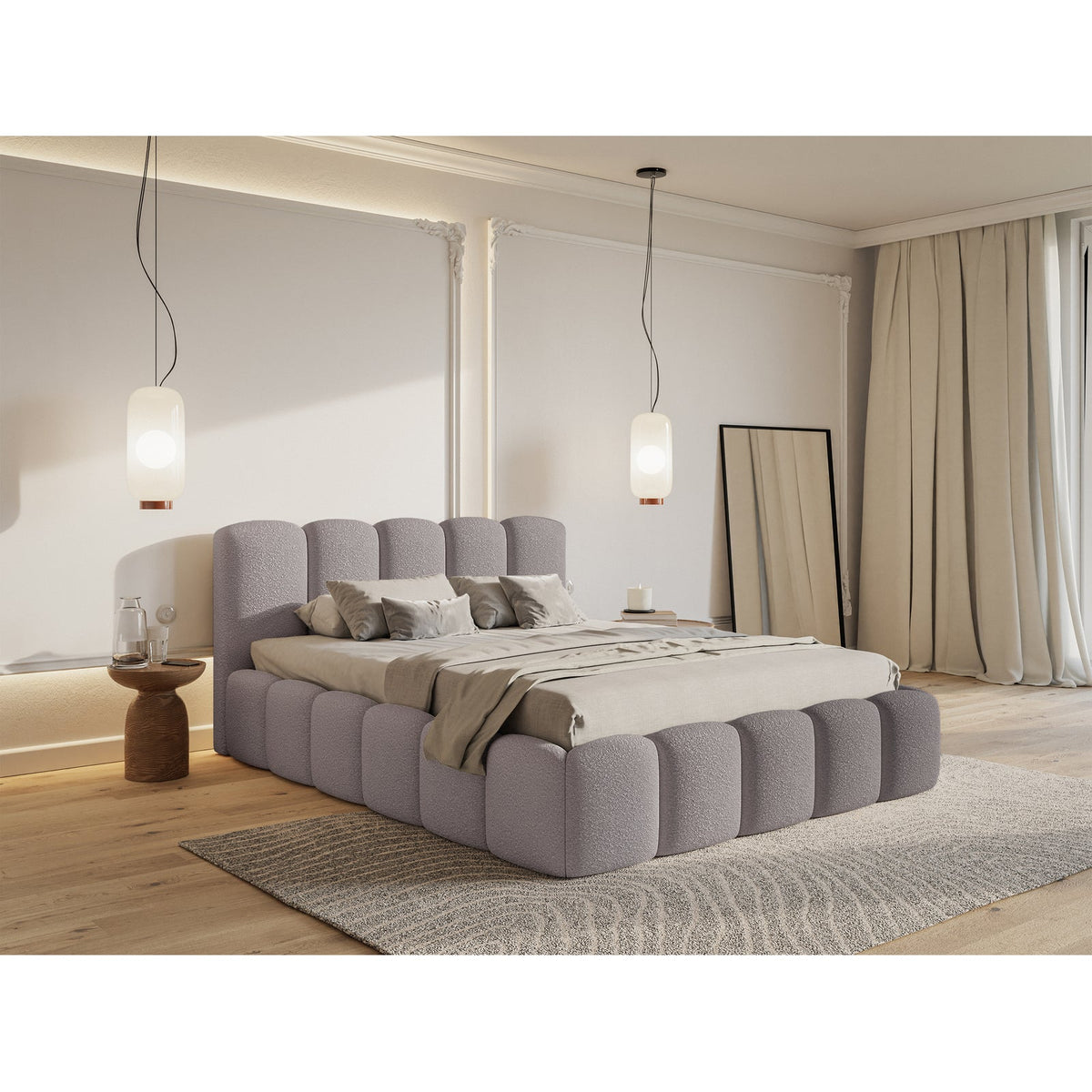 Minkšta lova SOFTY II, pilkšvai rudas boucle – karkaso detalė