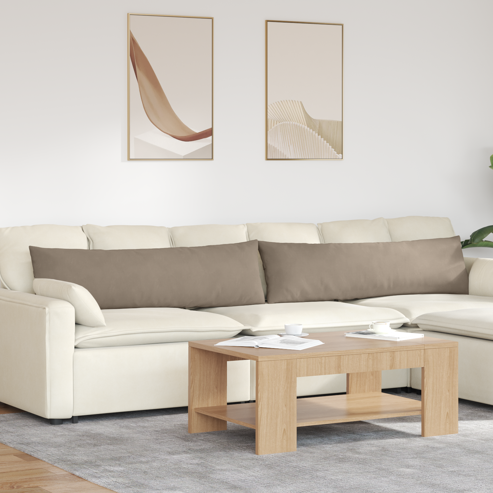 Dīvāna spilveni 2 gab. pelēkbrūnā krāsā 145 x 40 cm audums