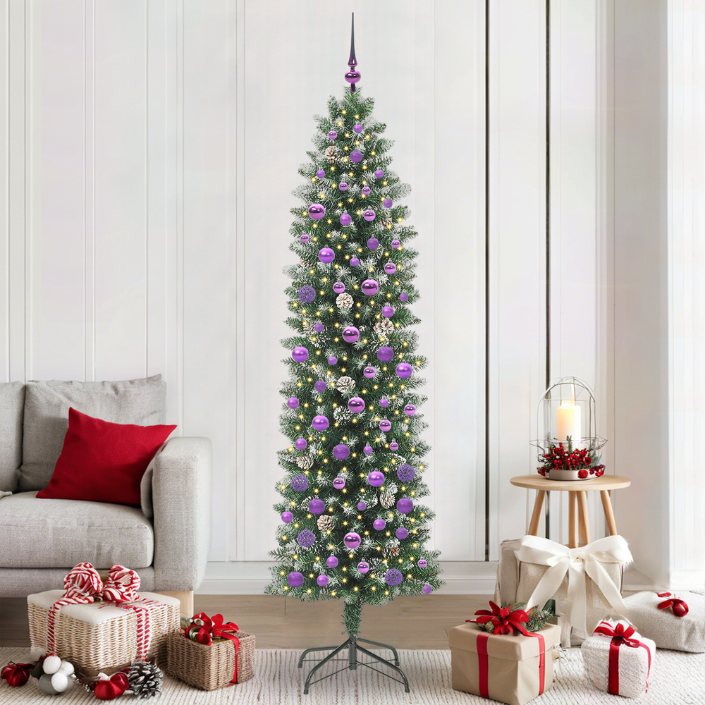Artificial Slim Christmas Tree with 300 LED Green and White 210 cm