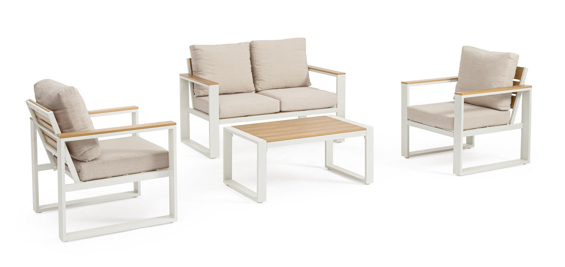 Lauko baldų komplektas LEANDRO WHITE/BEIGE, 4 dalių