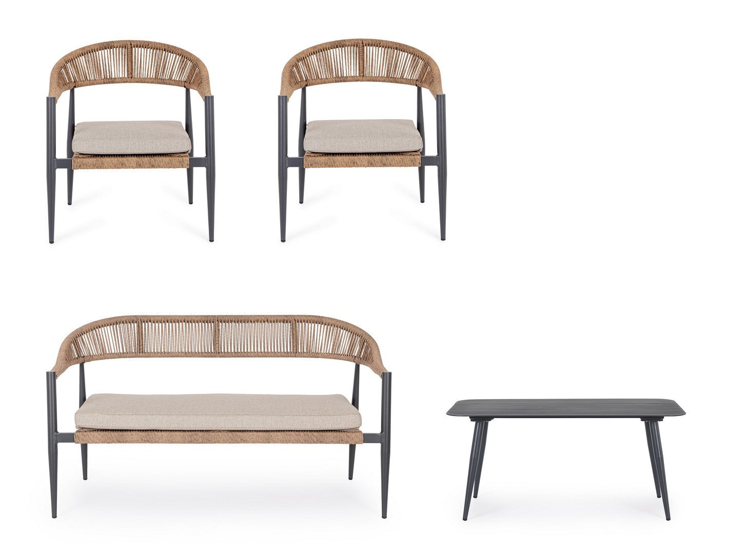 Lauko baldų komplektas JANDIA ANTHRACITE/NATURAL, 4 dalių