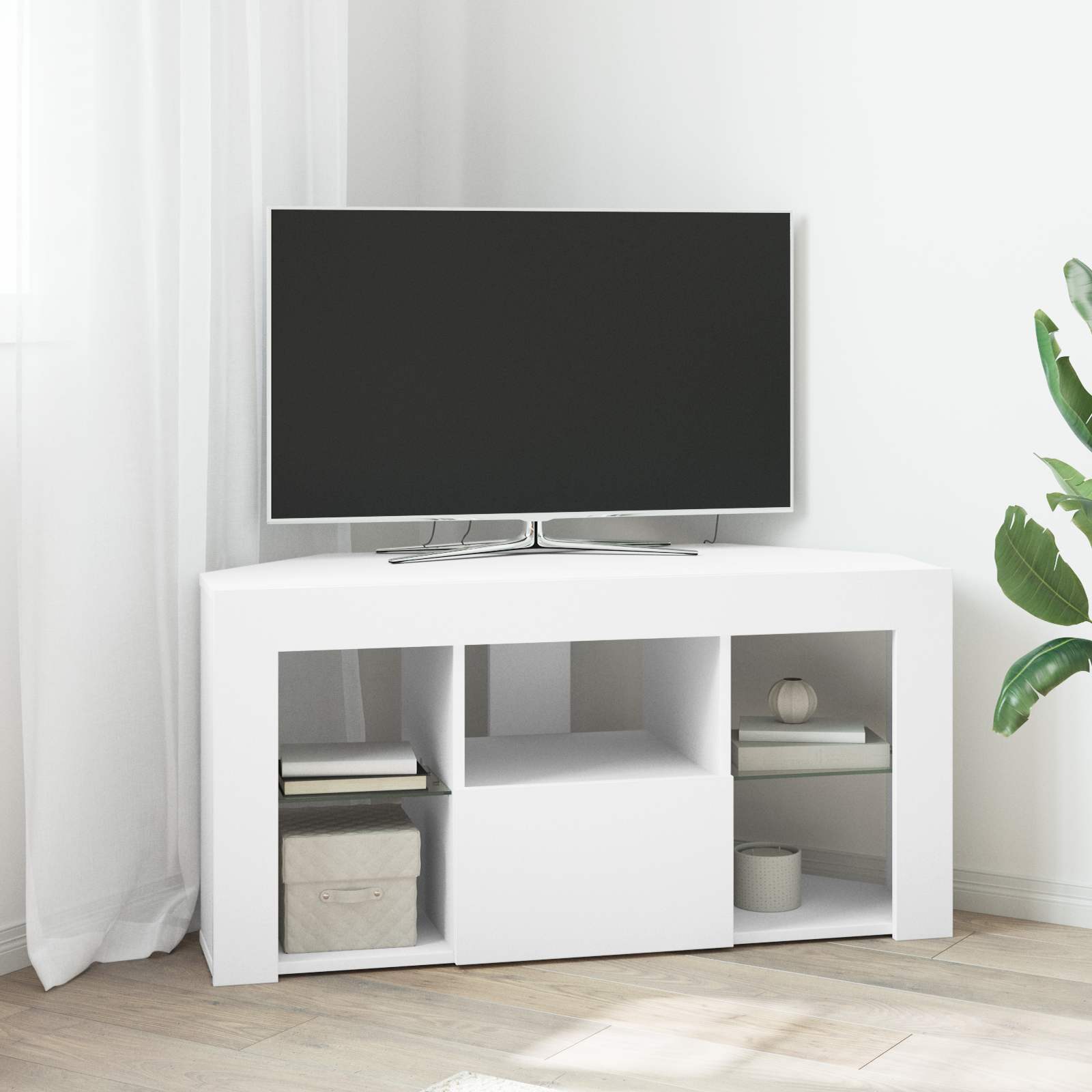 Corner LED TV Cabinet White 100 x 40 x 50 cm