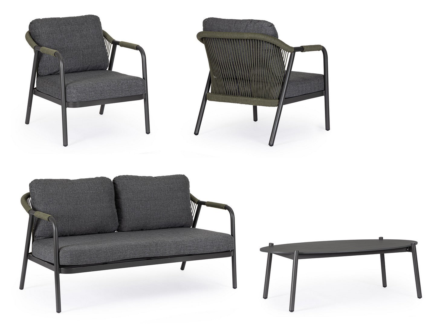 Lauko baldų komplektas MIRAVET ANTHR/GREEN, 4 dalių