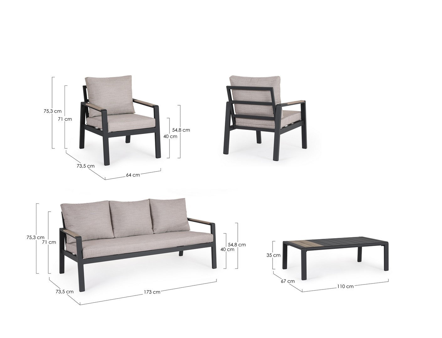 Lauko baldų komplektas ELNA ANTHRACITE, 4 dalių