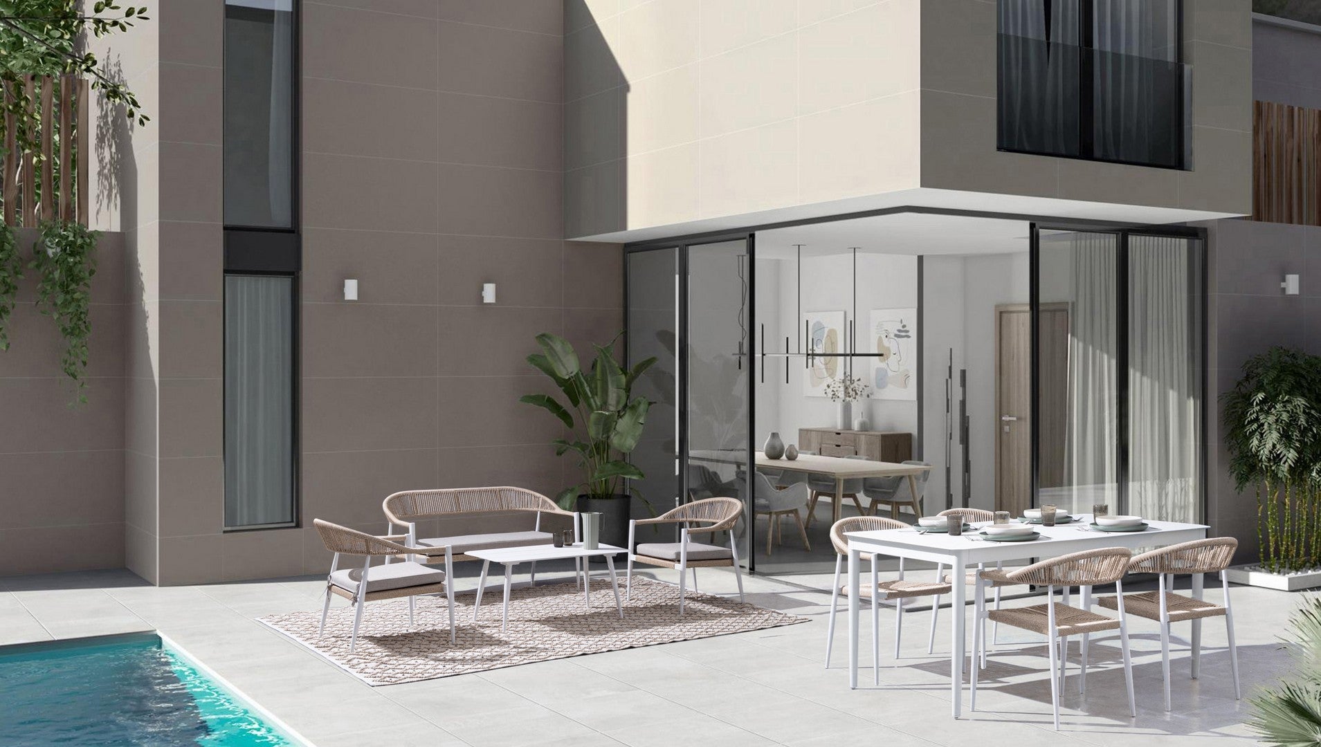 Lauko baldų komplektas JANDIA WHITE/BEIGE, 4 dalių