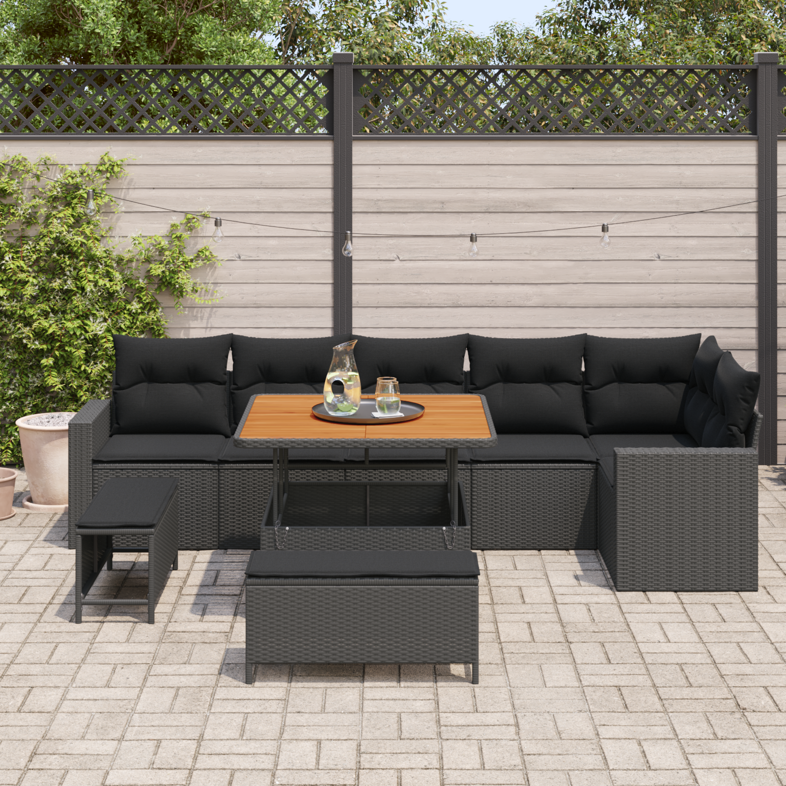 Sodo Sofų Rinkinys su pagalve 11 pcs Juoda poliratanas
