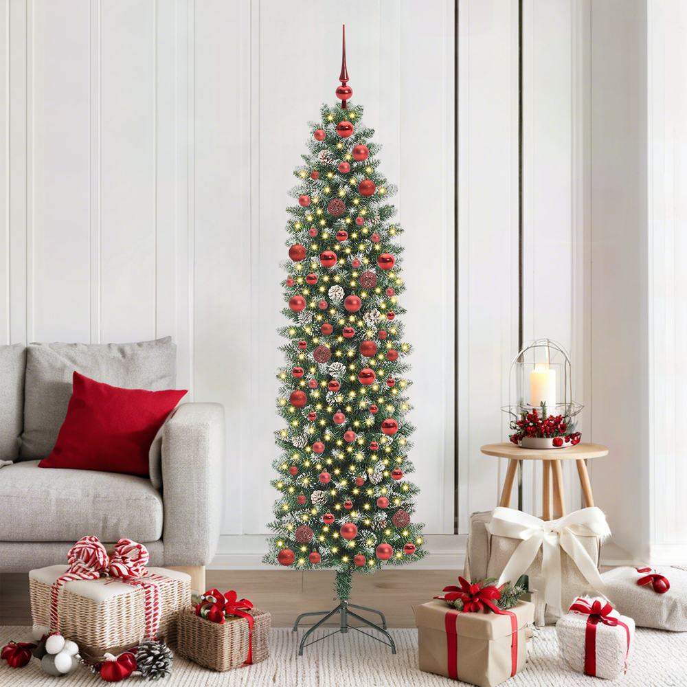 Artificial Slim Christmas Tree with 300 LED Green and White 180 cm