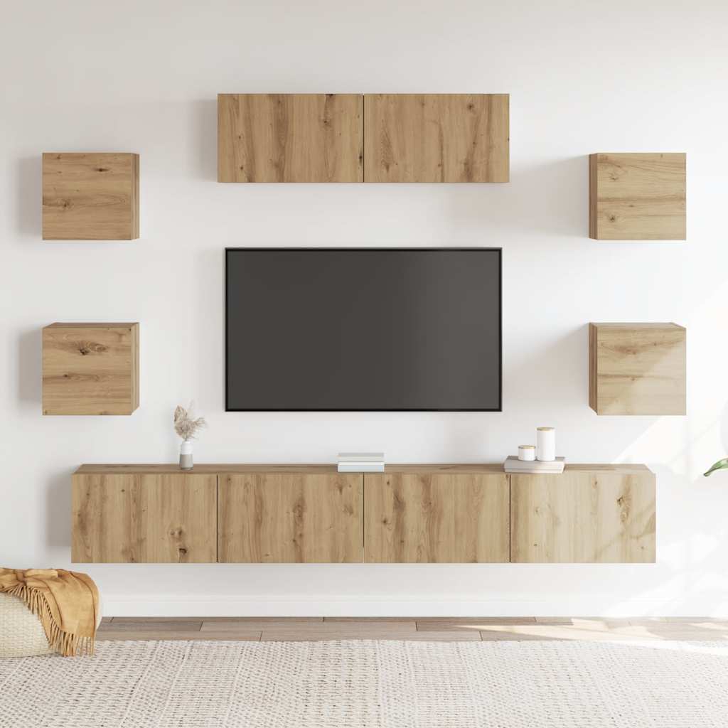 7 dalių sieninis televizoriaus spintelės komplektas Artisan Oak