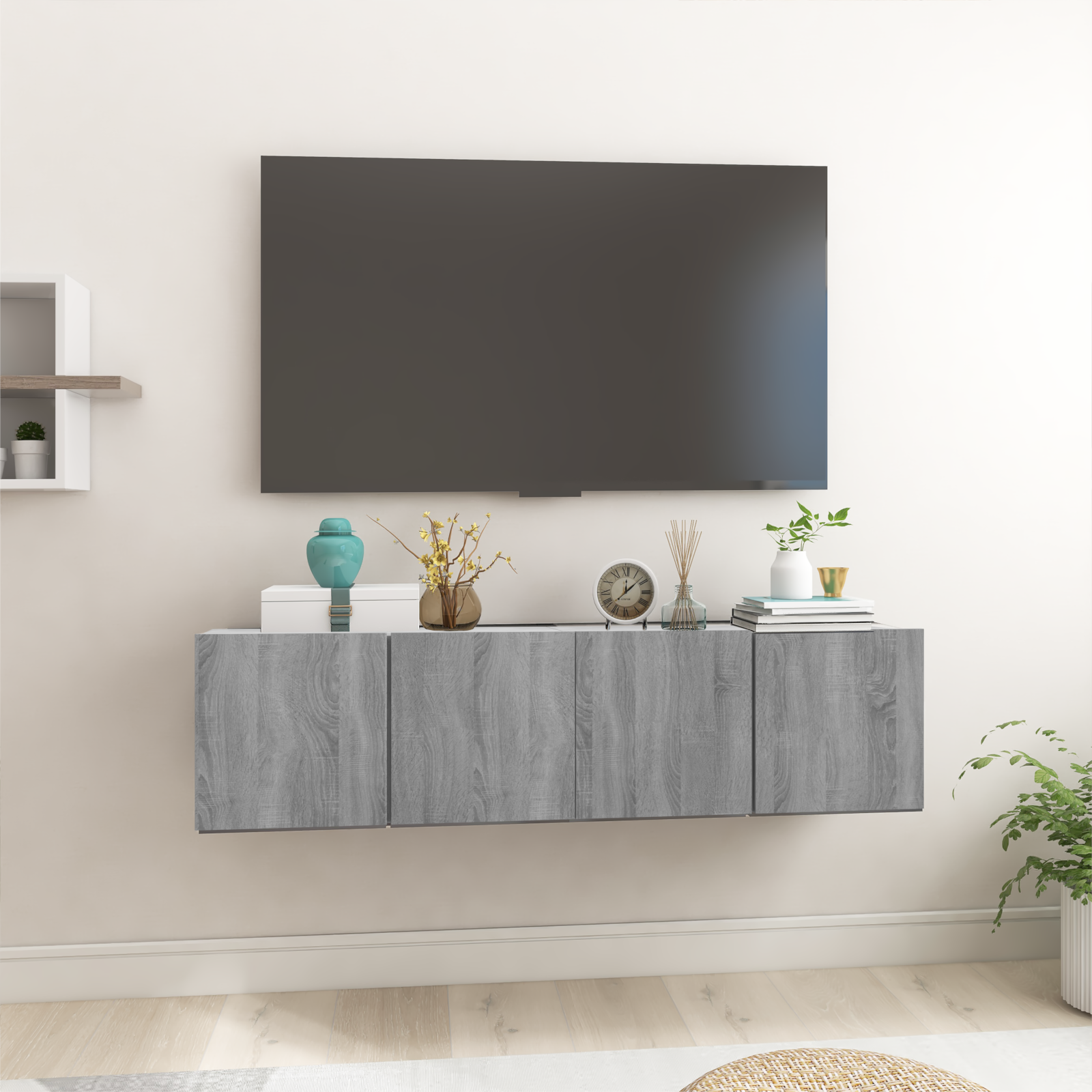 Pakabinamos TV spintelės, 2vnt., pilkos, 60x30x30cm, mediena