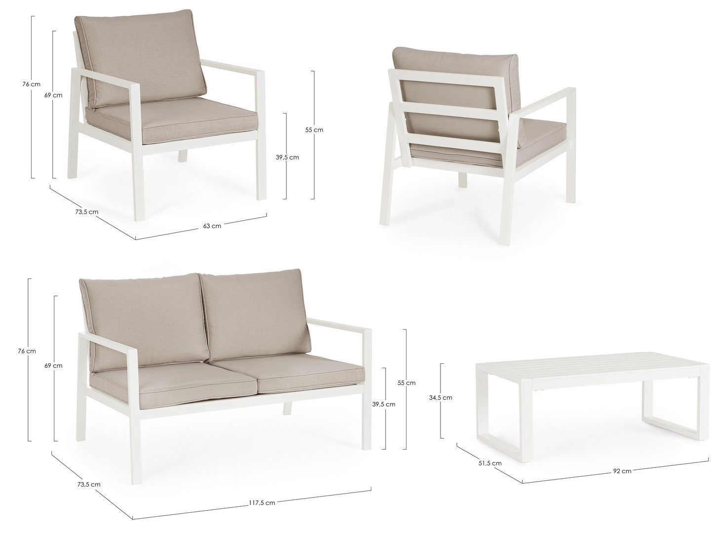 Lauko baldų komplektas HILDE WHITE, 4 dalių