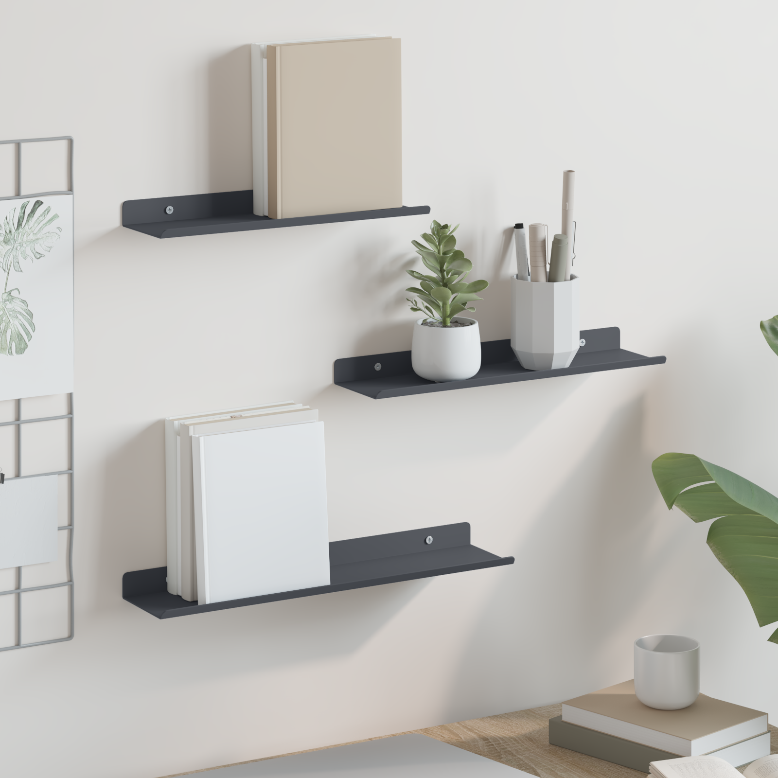 Plūduriuojanti lentyna 3 pcs Antracitas 40 x 9 x 2,5 cm Plienas