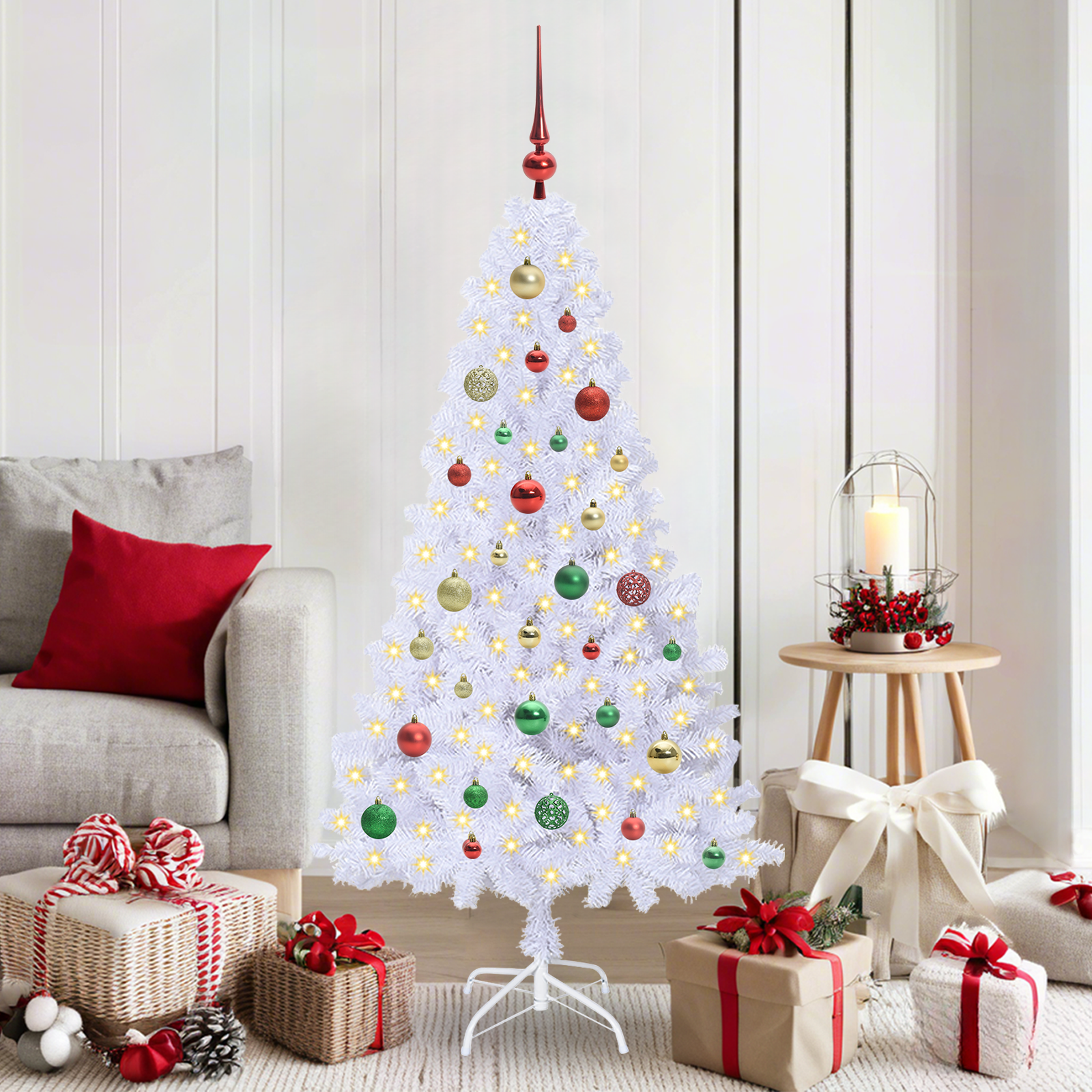 Artificial Christmas Tree with 150 LED White 150 cm PVC and Steel