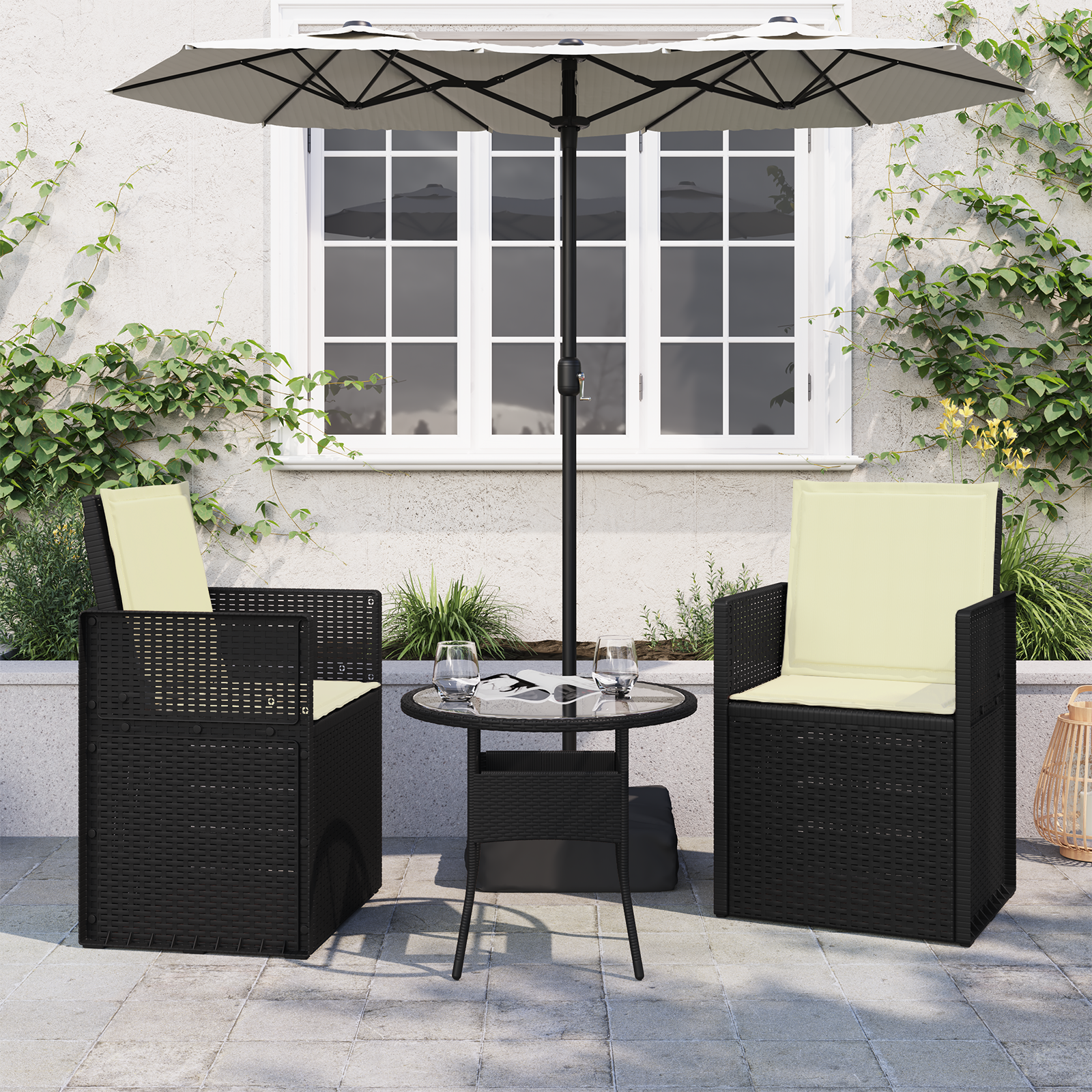 Sėdynės ir nugaros pagalvėlės 2 pcs Kreminė 47 x 45 x 2 cm