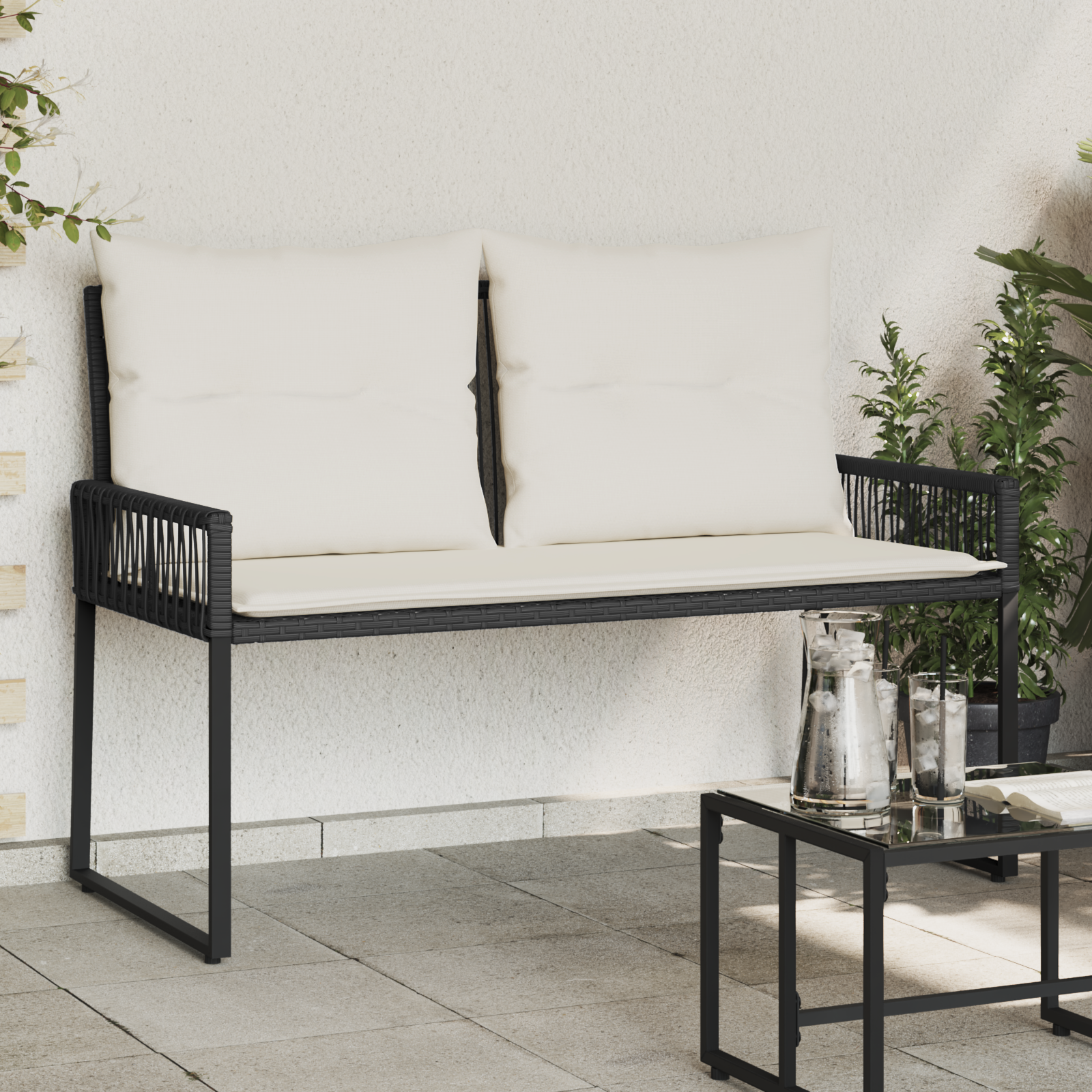 Lauko suolas 4 pcs Juoda ir kreminė balta poliratanas