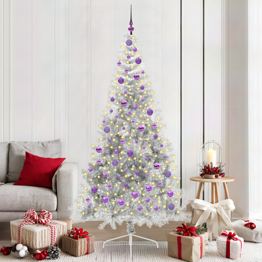 Artificial Pre-Lit Christmas Tree Silver 210 cm PET