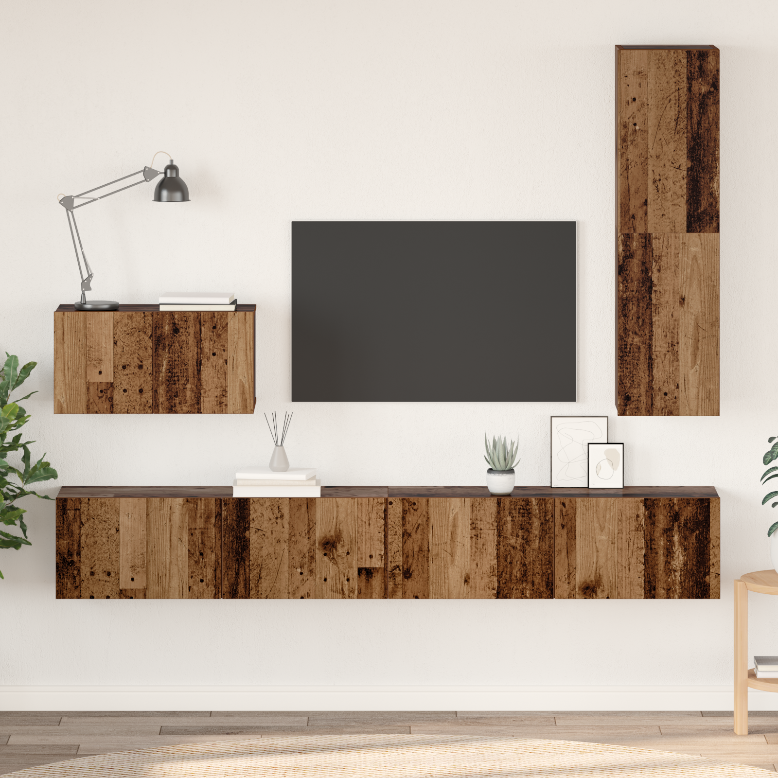 TV spintelės komplektas su lentyna 4 pcs Sena mediena Vidutinė