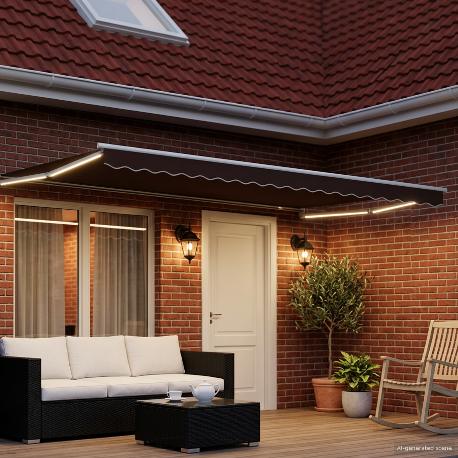 Rankinė ištraukiama markizė su LED Ruda ir balta 4 × 3 m