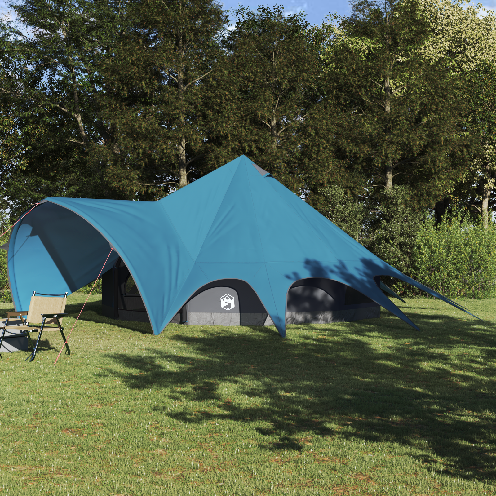 Teepee palapinė su stogu Mėlyna ir Pilka 600 x 600 x 347 cm