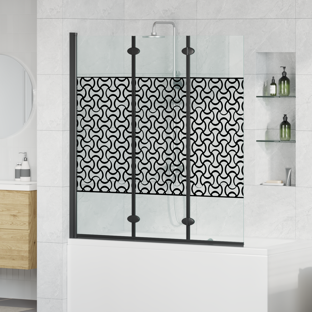 Dušo kabineto uždanga Juoda ir permatoma 130 x 130 cm