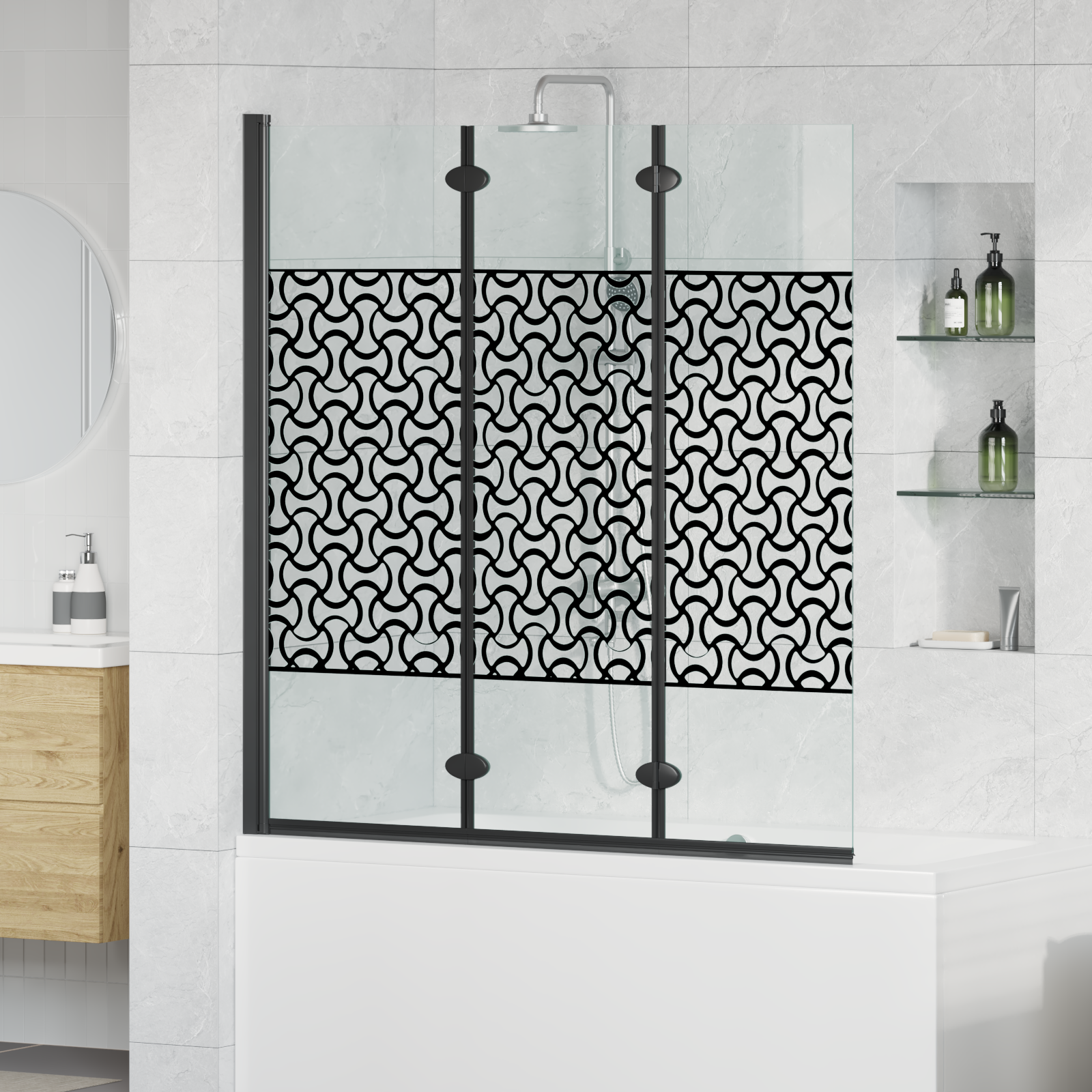 Dušo kabineto uždanga Juoda ir permatoma 130 x 130 cm
