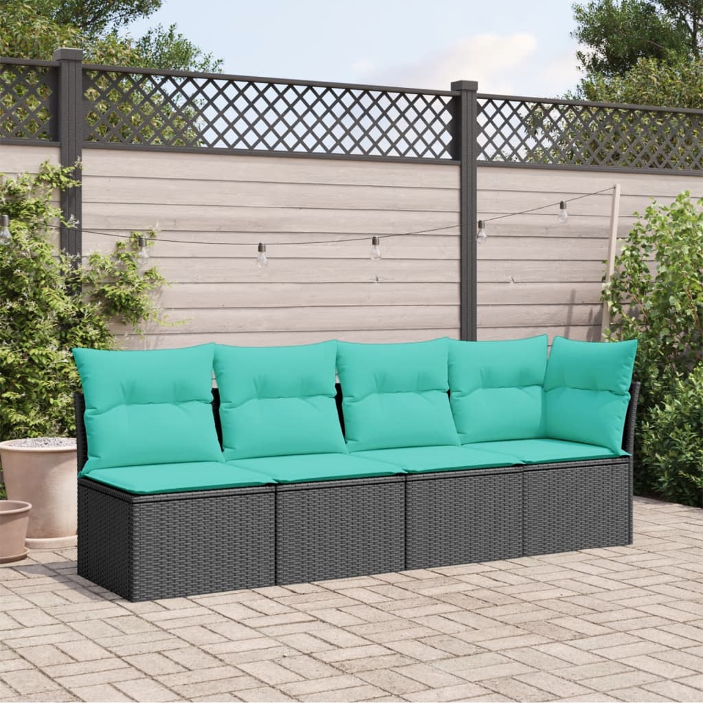 Sodo sofa su pagalvėlėmis, 4 sėdimos vietos, juodas, poliratanas