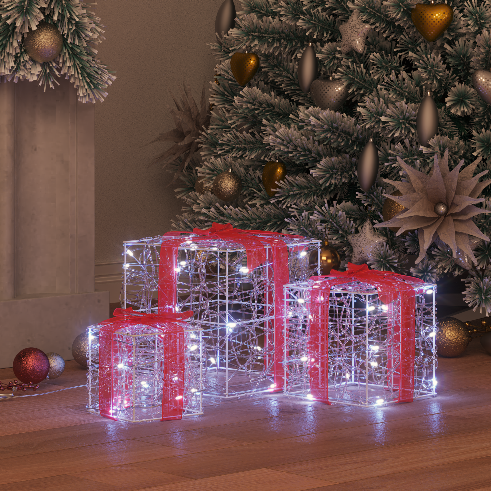 Gift Box with 60 LED 3 pcs Cold white 20 x 20 x 20 cm Acrylic