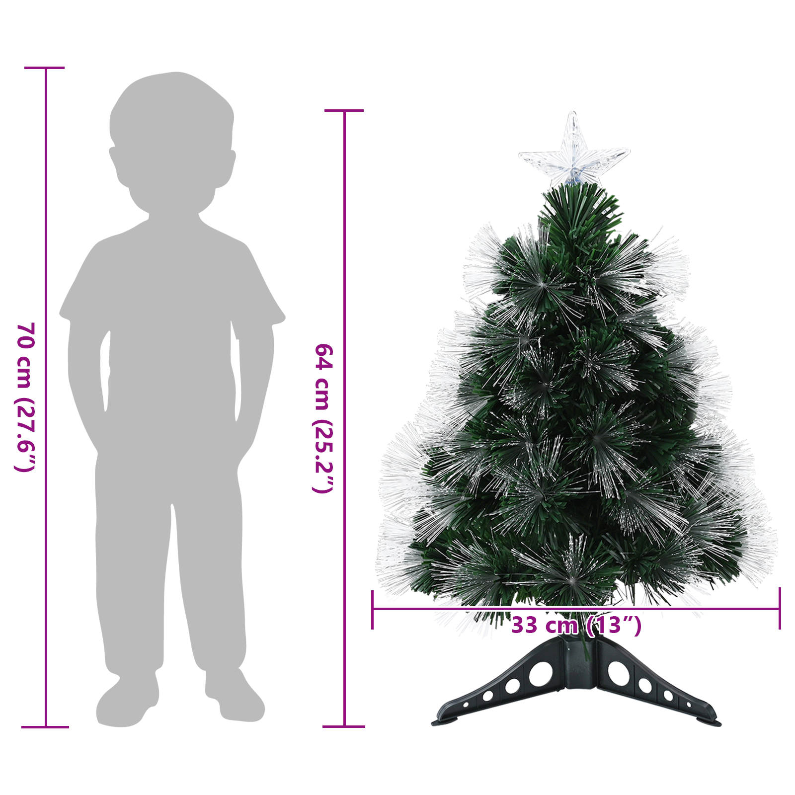 Mākslīgā Ziemassvētku eglīte ar 50 LED lampiņām un statīvu, zaļa, 64 cm, PVC