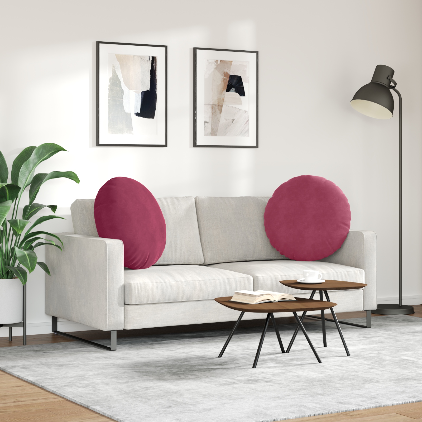 Sēdekļa spilveni 2 gab. Vīna sarkana Ø80 x 29 cm Samts