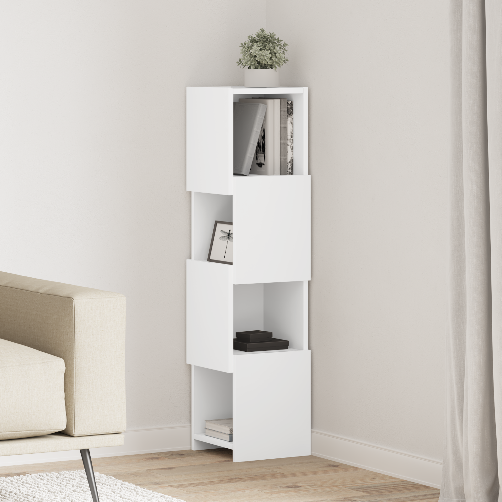 Kampinė spintelė Balta 25,5x25x102cm Apdirbta mediena