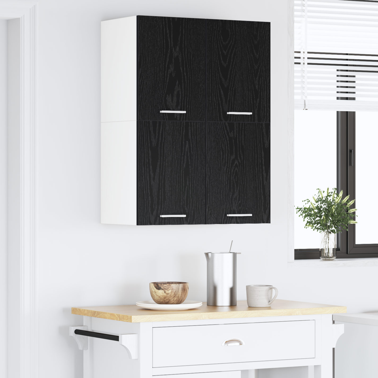 Wall cabinet Riga 2 pcs Black oak and white