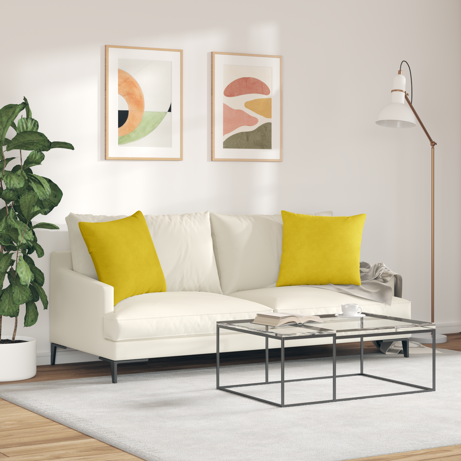 Sofa Pagalvės 2 pcs Geltona 50 x 50 cm Kordūrinis audinys