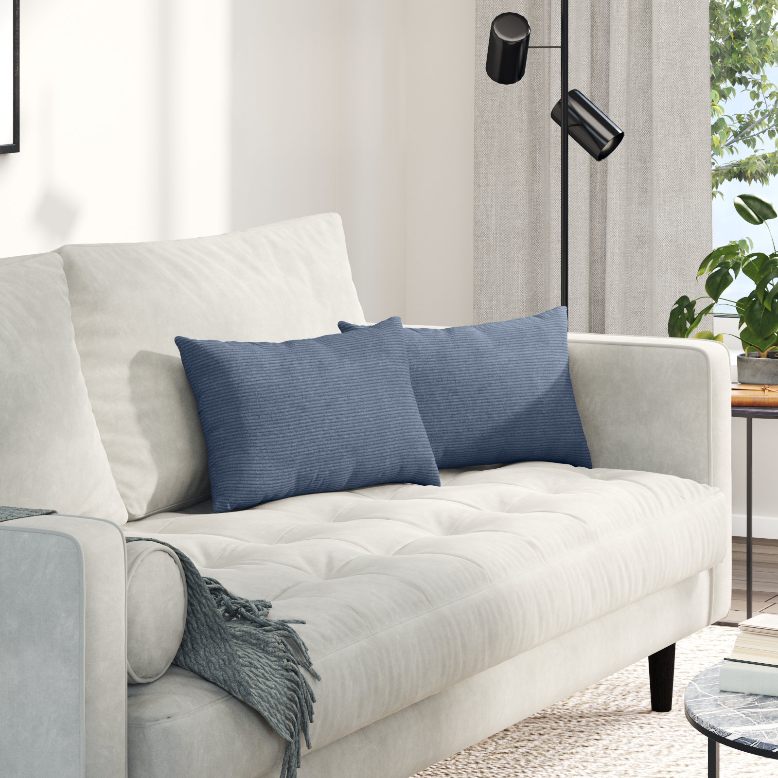 Sofa Pagalvės 2 pcs Mėlyna 50 x 30 cm Kordūrinis audinys