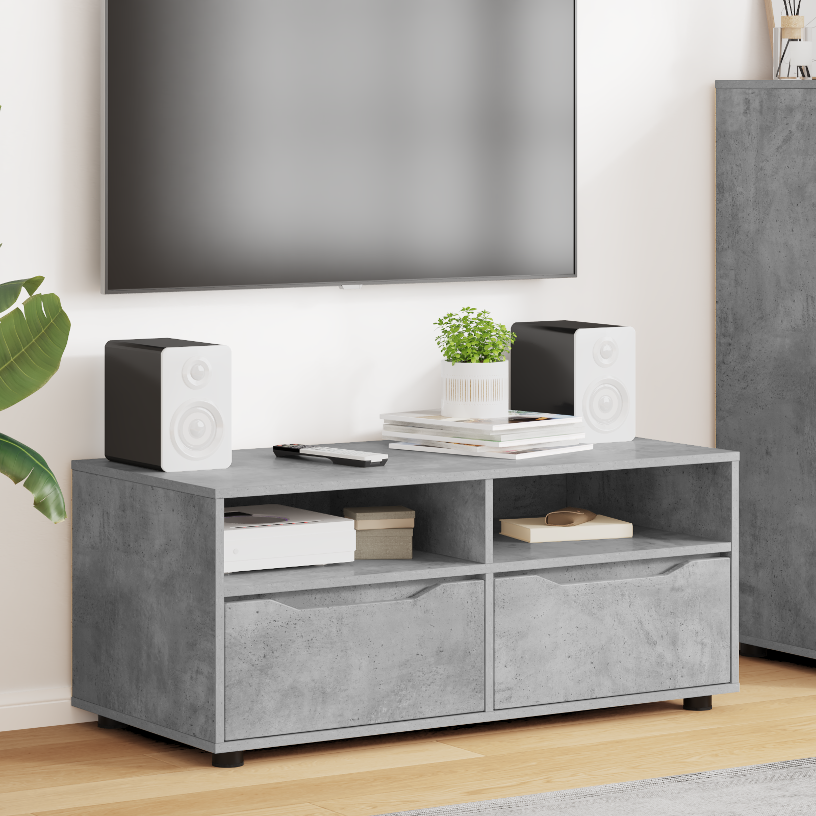 Televizoriaus spintelė su stalčių Betono pilka 100 x 48 x 43 cm