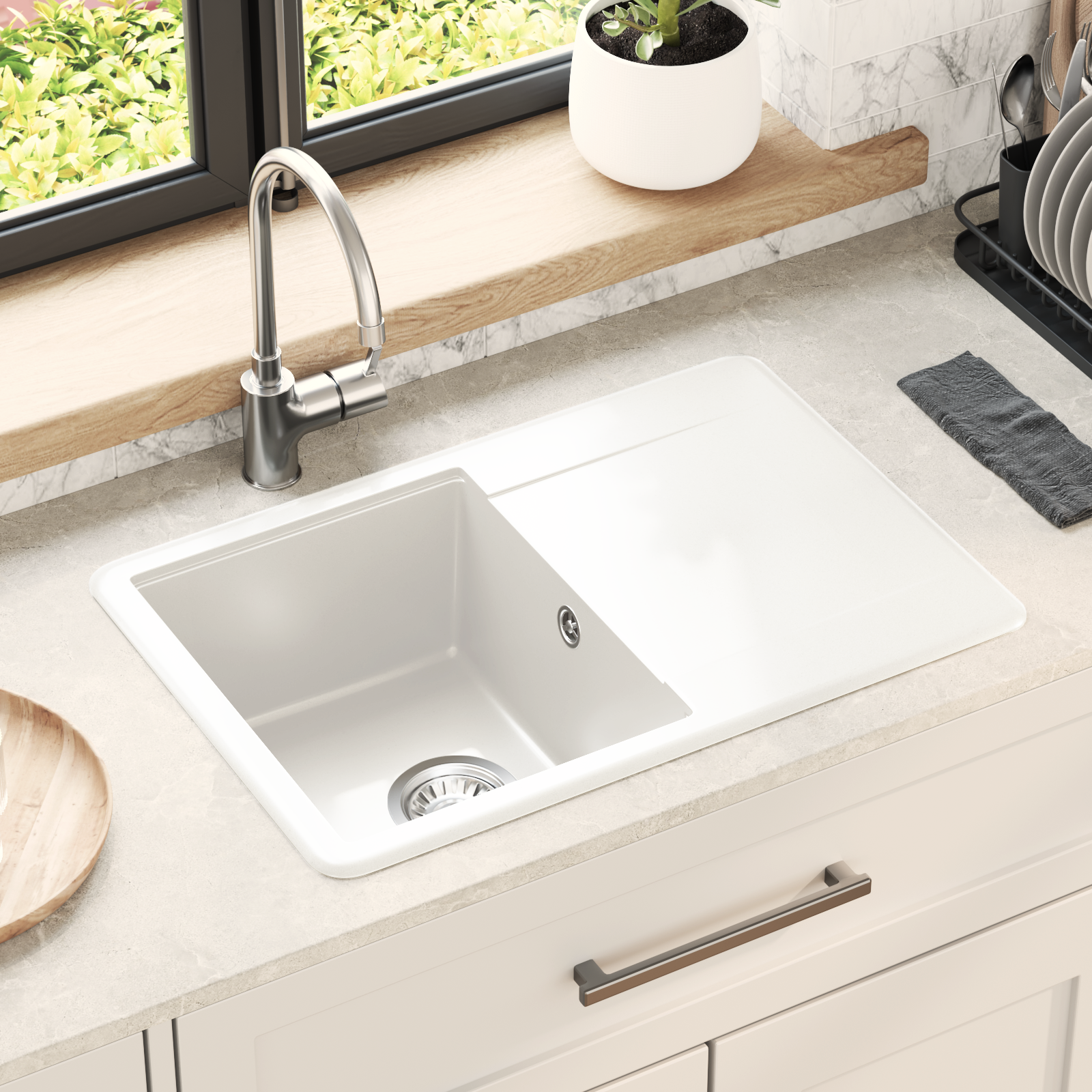 Kriauklė Balta 670 x 460 mm 80% Kvarcas ir 20% Derva