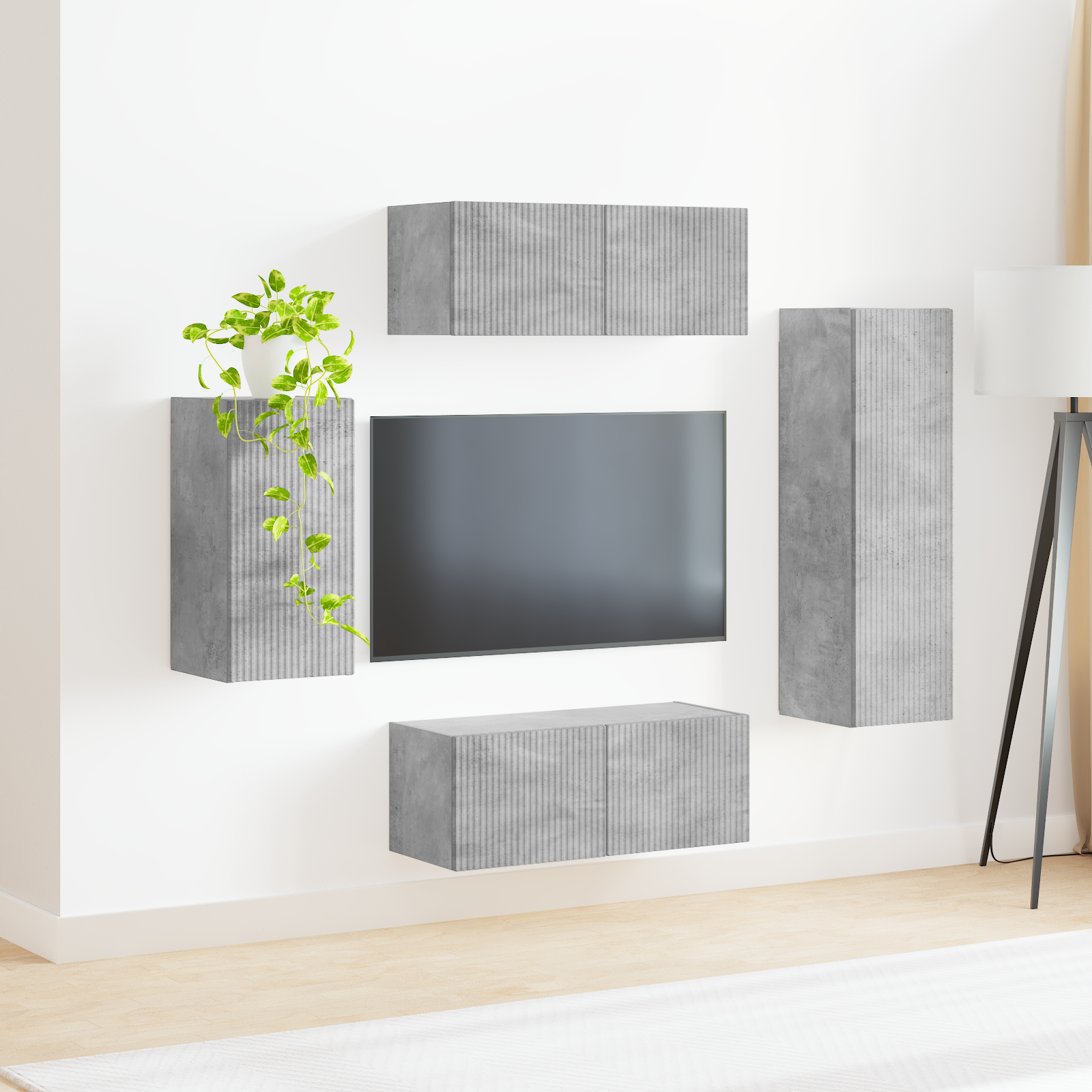 TV spintelių komplektas 3 pcs Betono pilka Apdirbta mediena