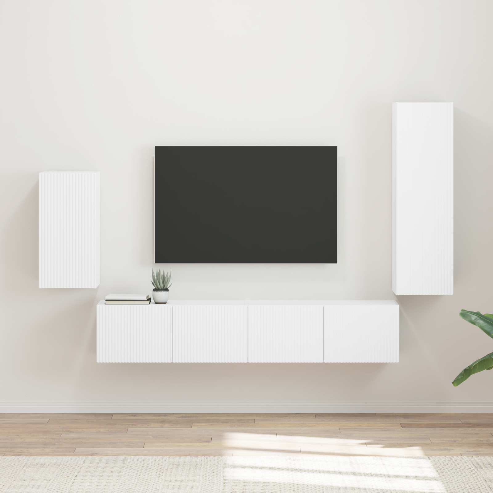 TV spintelių komplektas 3 pcs Balta Apdirbta mediena