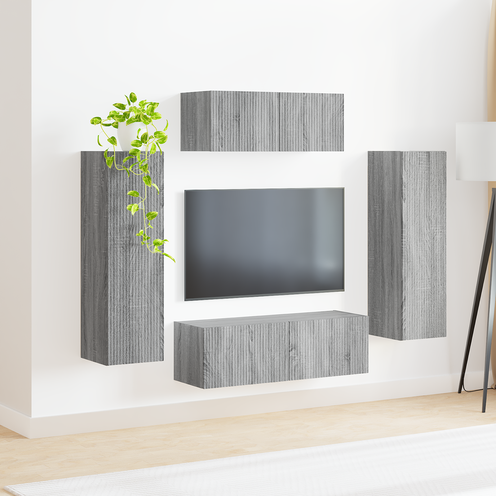 TV spintelių komplektas 3 pcs Pilkas Sonoma Apdirbta mediena