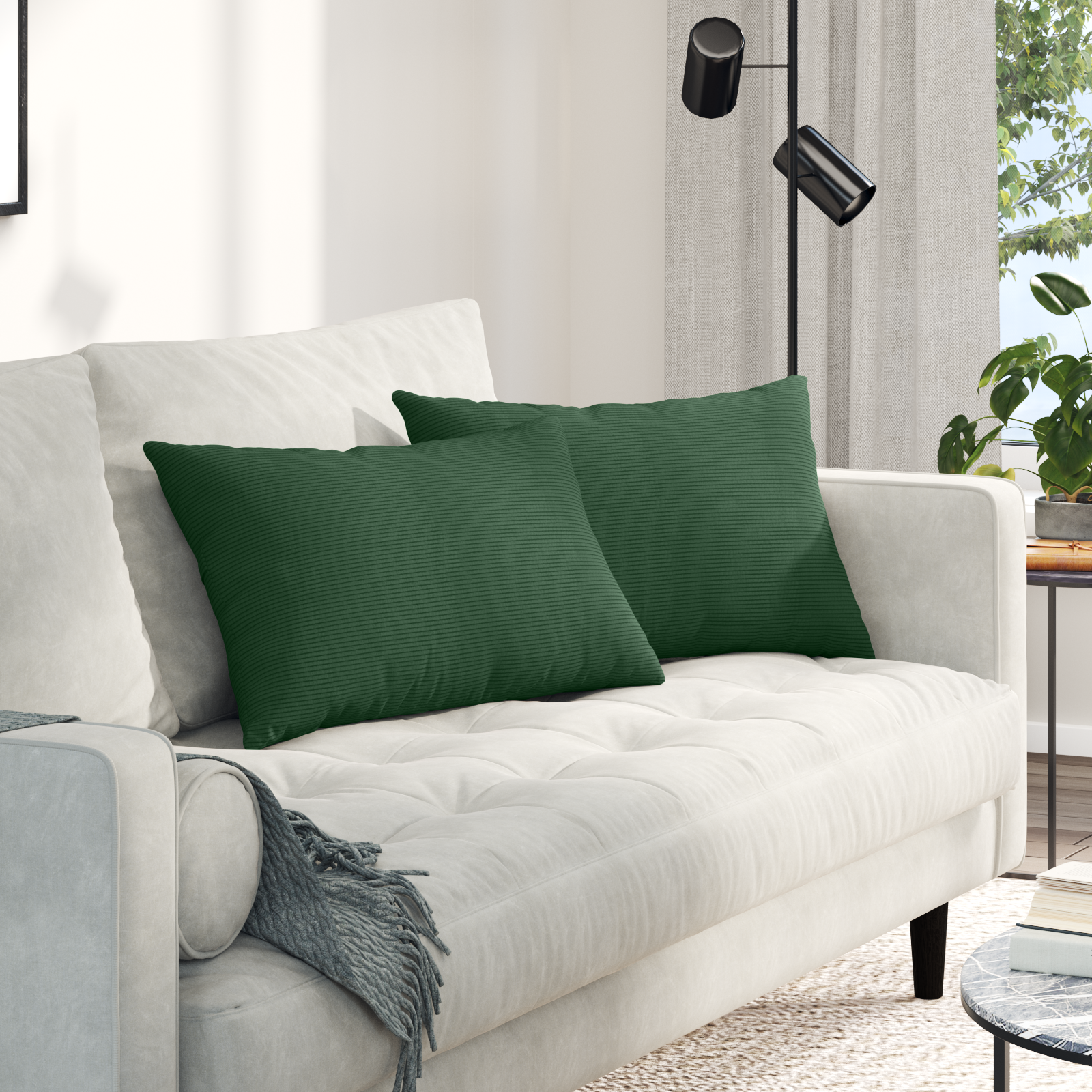 Sofa Pagalvės 2 pcs Tamsiai žalia 60 x 40 cm Kordūrinis audinys