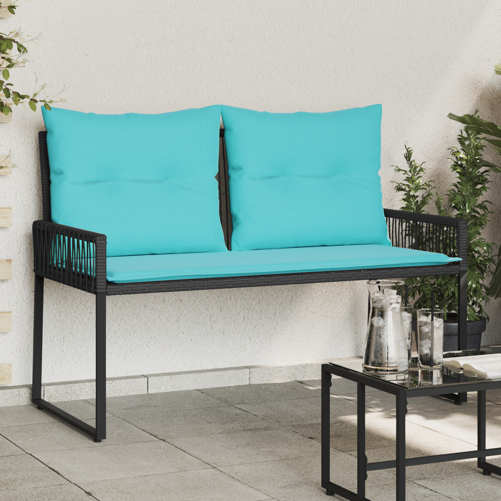 Lauko suolas su pagalve 4 pcs Juoda ir turkio poliratanas