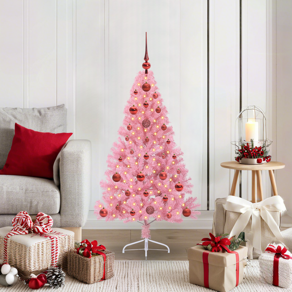 Artificial Pre-Lit Christmas Tree Pink 120 cm PVC
