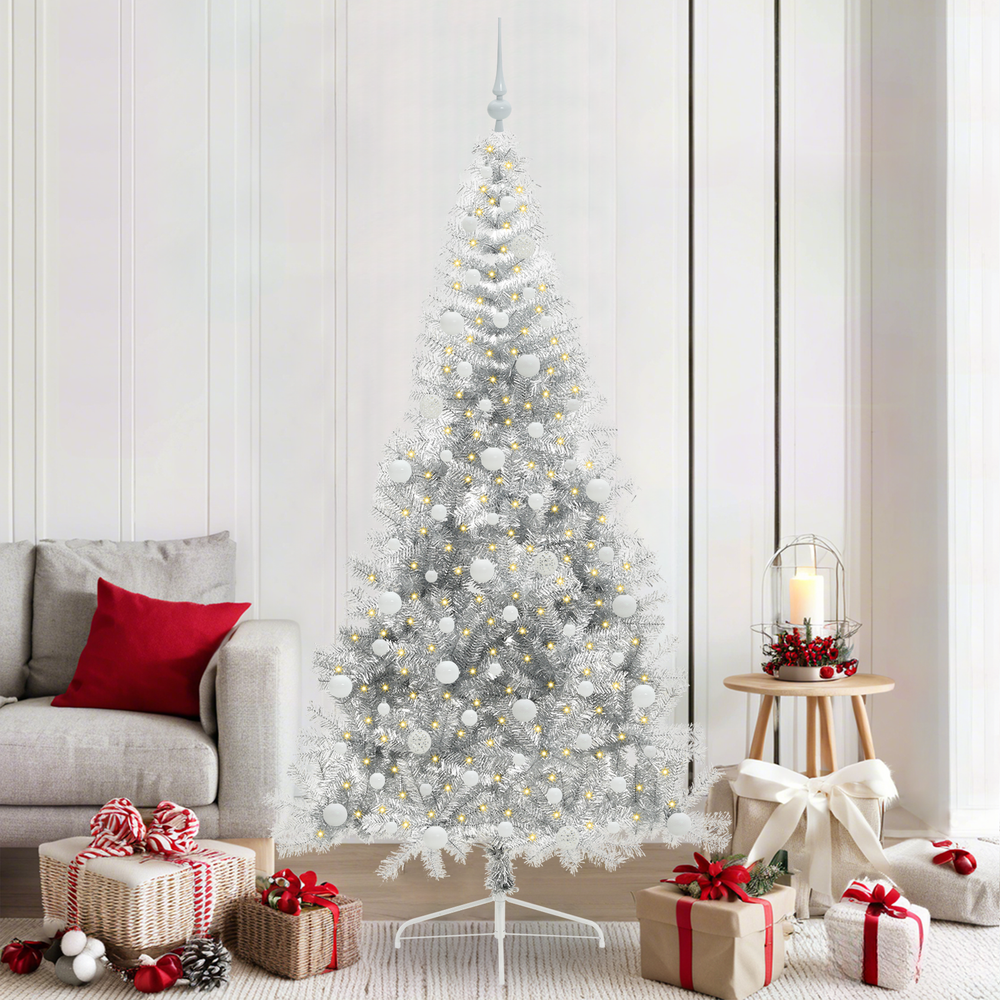 Artificial Pre-Lit Christmas Tree Silver 210 cm PET