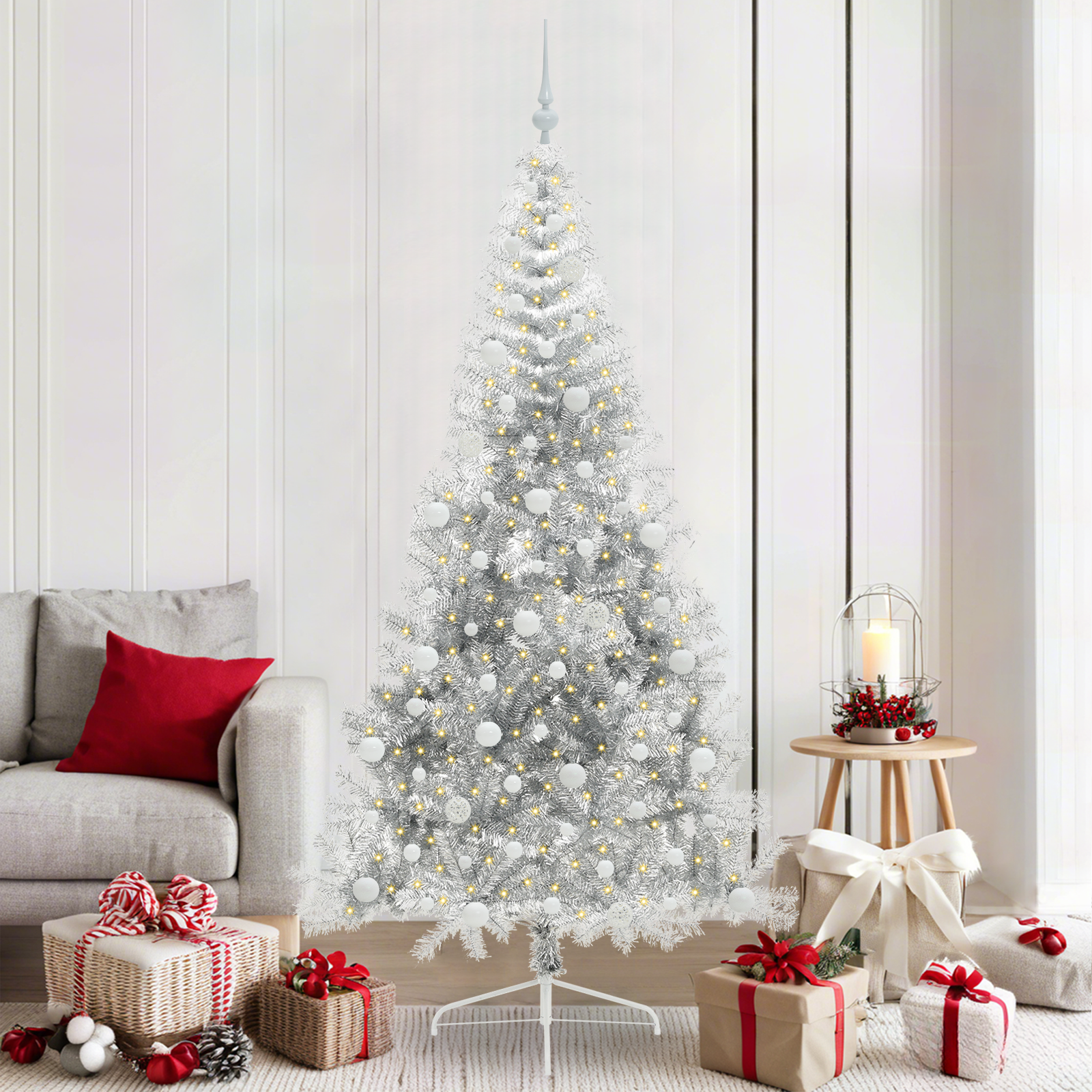 Artificial Pre-Lit Christmas Tree Silver 210 cm PET