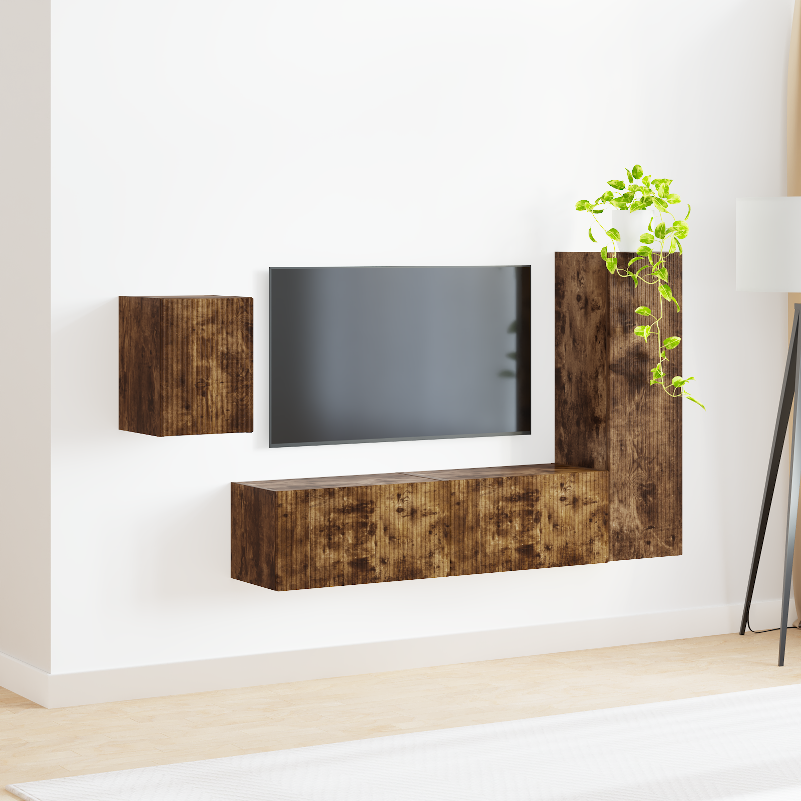 TV spintelių komplektas 4 pcs Rūkyta ąžuolas Apdirbta mediena