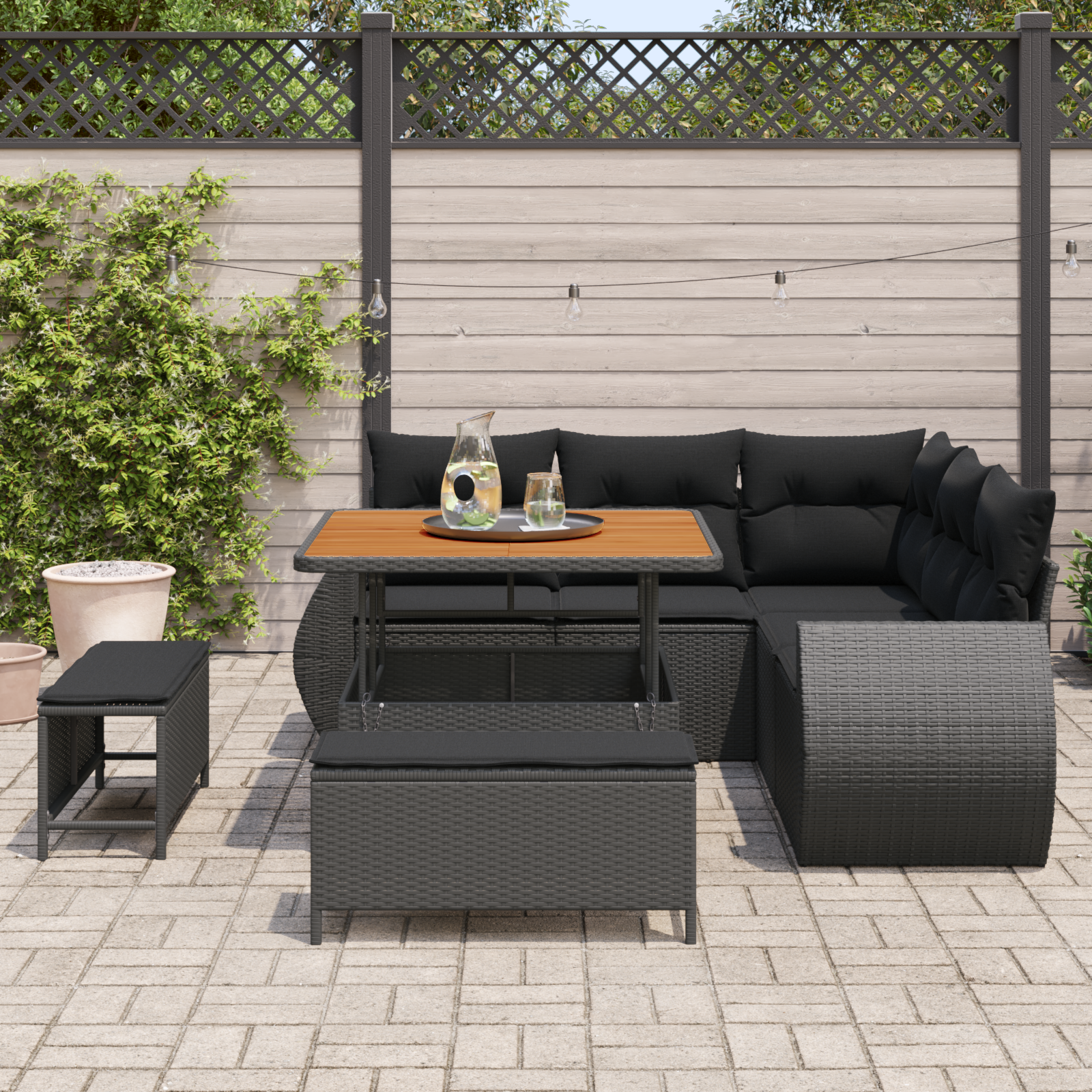 Sodo Sofų Rinkinys su pagalve 8 pcs Juoda poliratanas