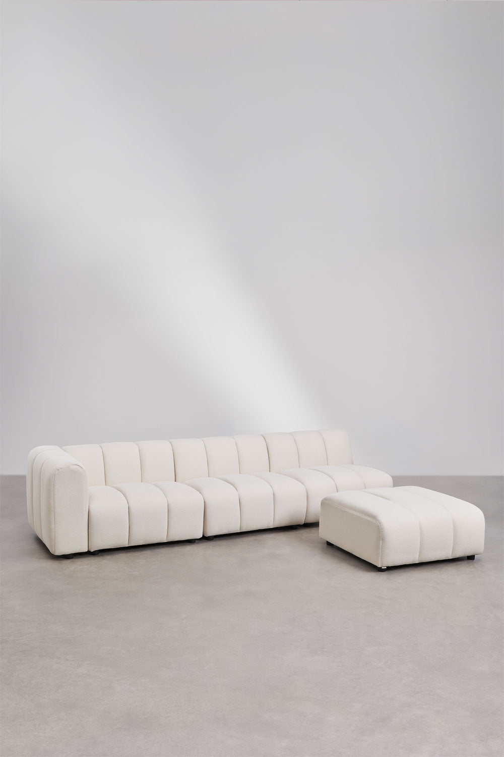 Kampinė sofa ELIOTA su pufu, kreminė, 3 dalys, kairė